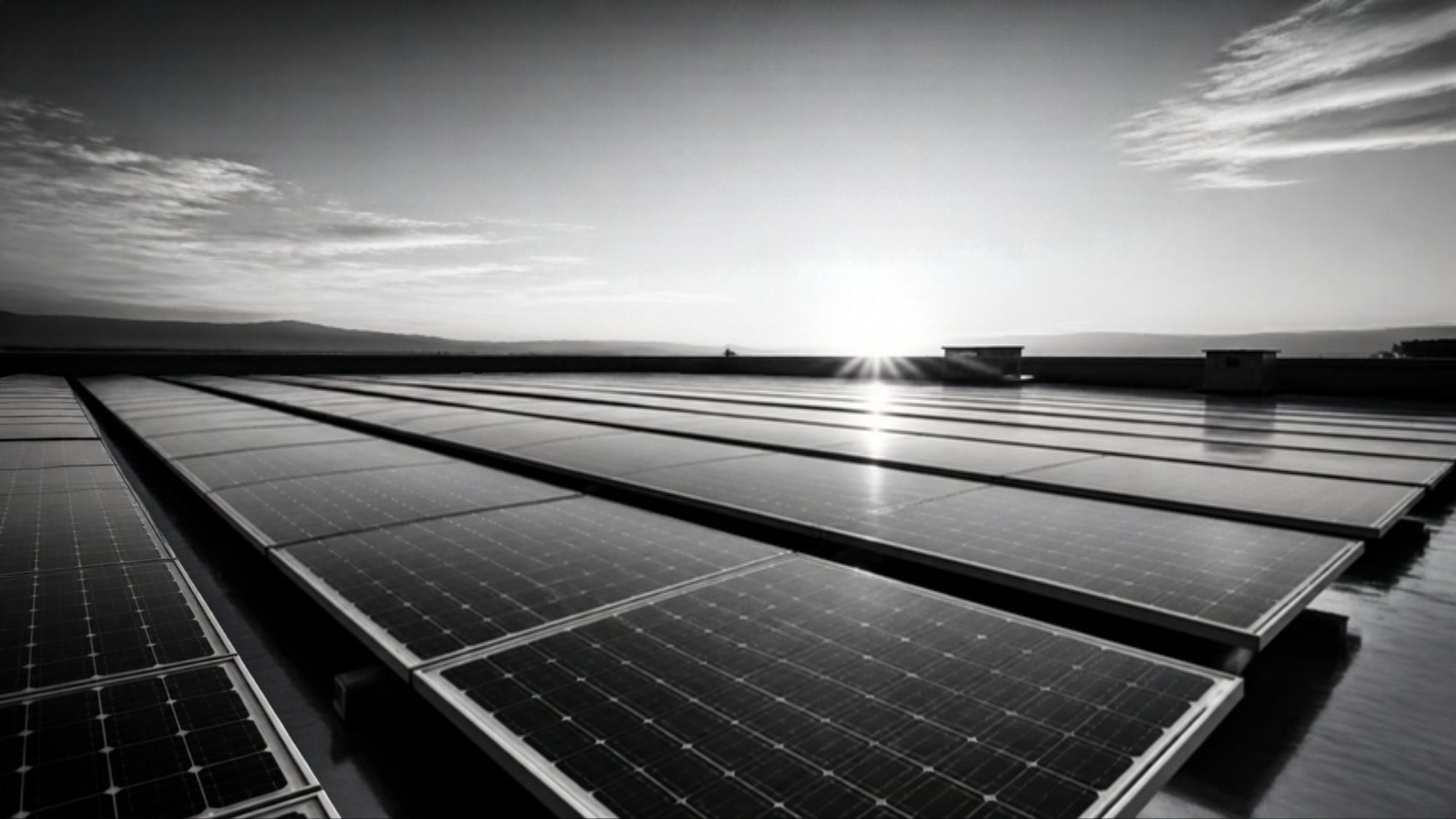 Large solar panel array under a clear sky